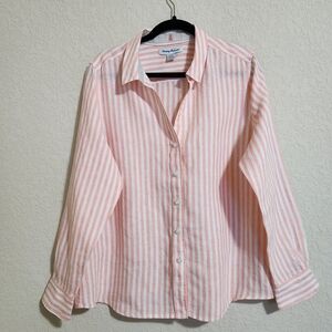 Tommy Bahama 100% Linen Women's Ocean Surf Stripe Shirt in Passion Peach Large